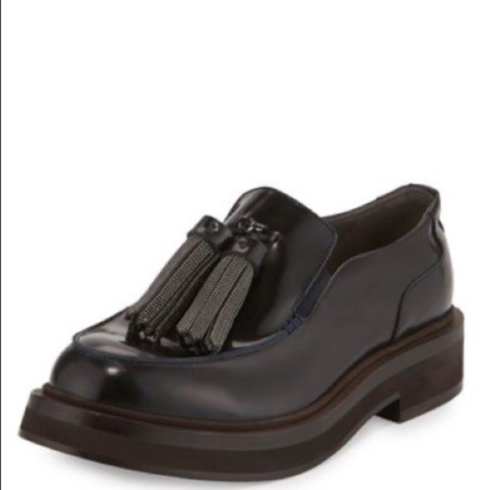 Brunello Cucinelli Black Loafers Beaded Tassels Almost New
